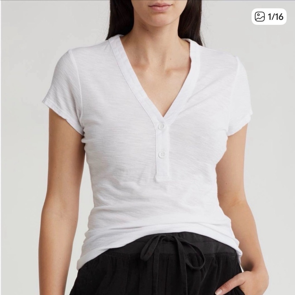 NWT James Perse Classic White V-Neck Henley Tee